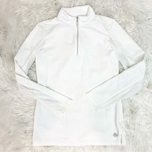 BETTE & COURT WHITE SWISS DOT MESH SLEEVE 1/4 ZIP ATHLETIC PULLOVER SHIRT XS